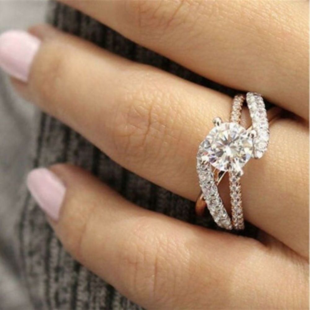 Ring 18K Rose Gold Diamond 5 7 - Picture 5 of 15